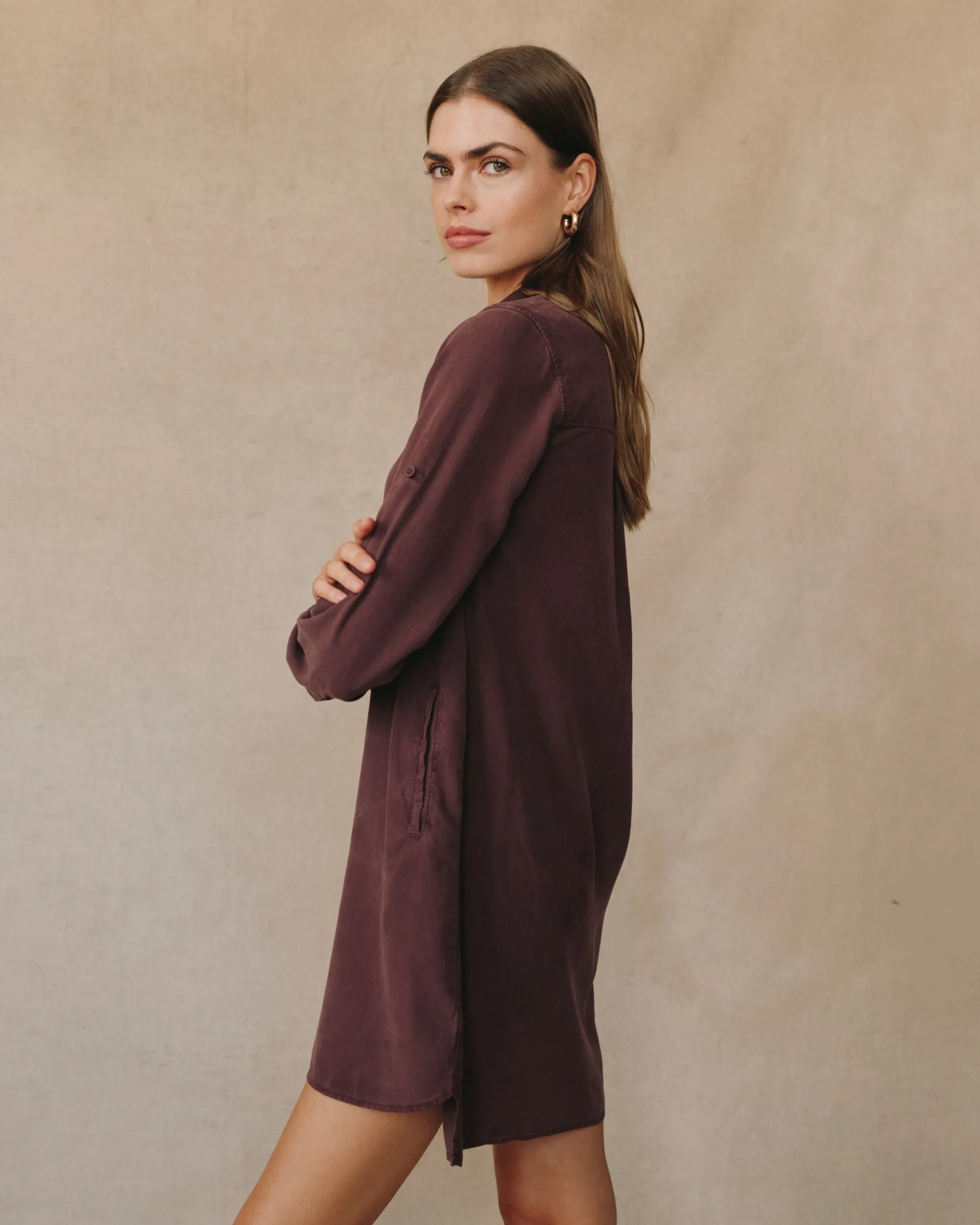 Long Sleeve A Line Shirt Dress - Pinot Noir sold by Bella Dahl product image thumbnail 3
