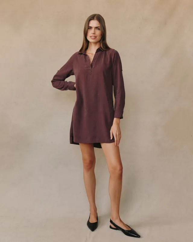 Long Sleeve A Line Shirt Dress - Pinot Noir sold by Bella Dahl