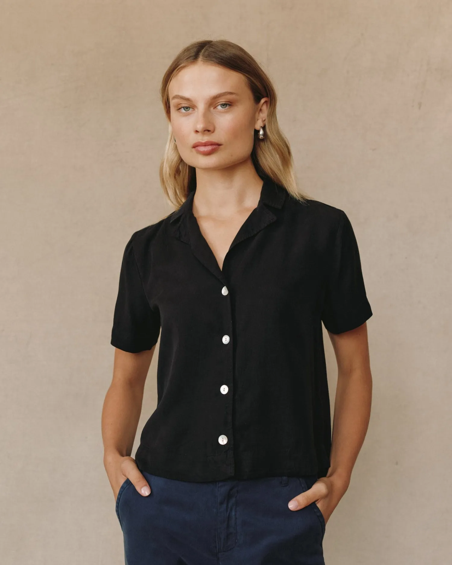 Short Sleeve Flowy Button Down - Black sold by Bella Dahl product image thumbnail 2