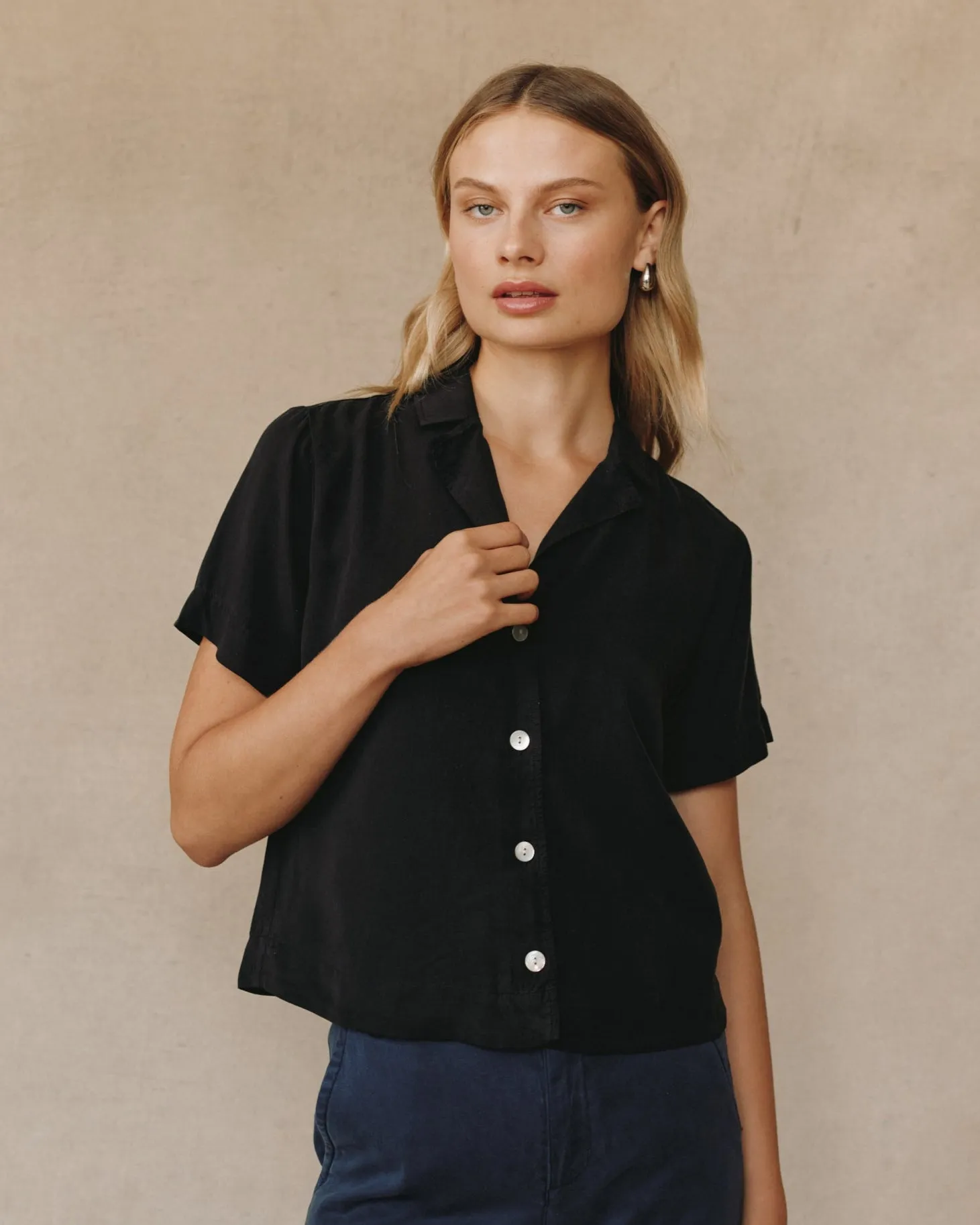 Short Sleeve Flowy Button Down - Black sold by Bella Dahl product image thumbnail 3