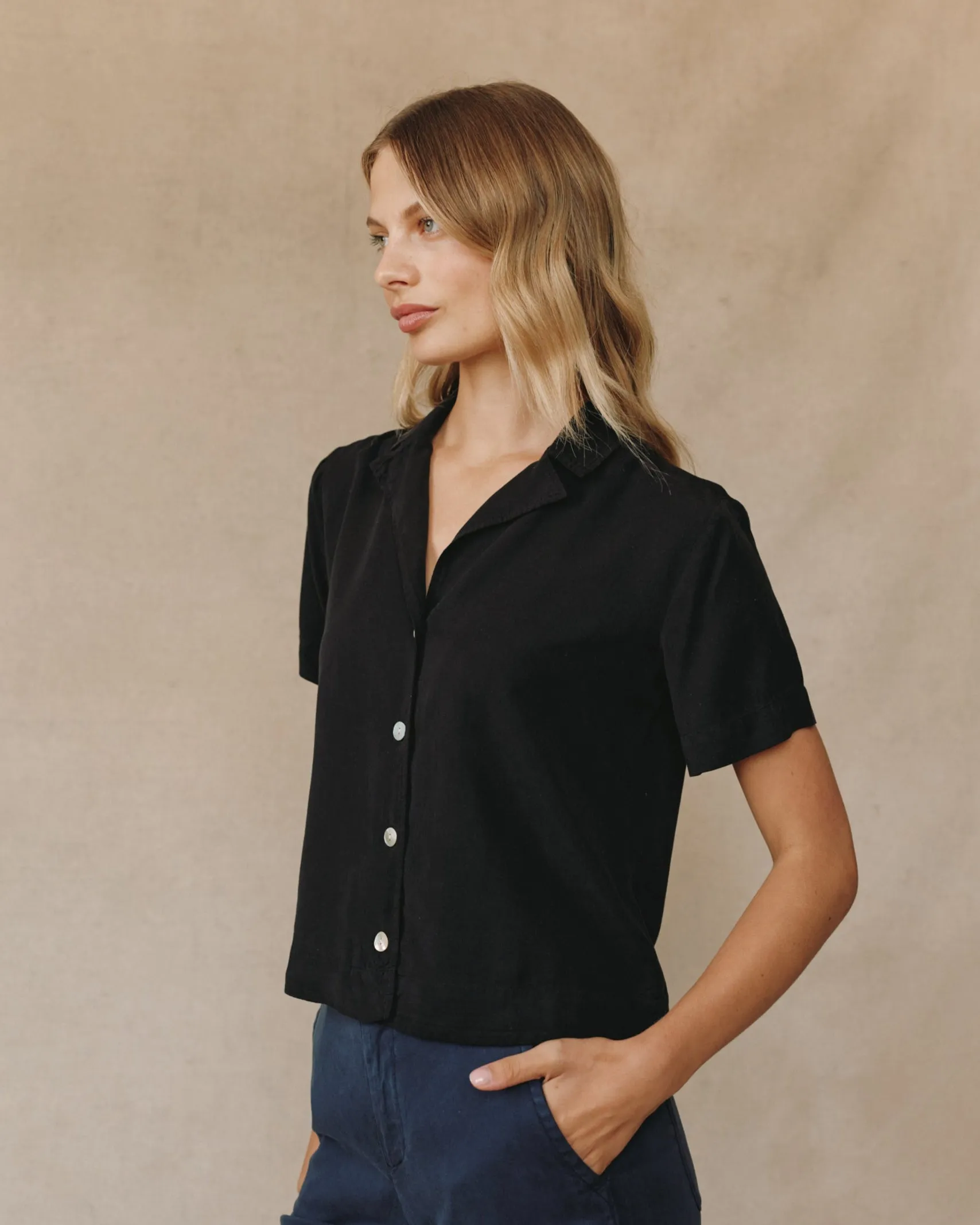 Short Sleeve Flowy Button Down - Black sold by Bella Dahl product image thumbnail 4