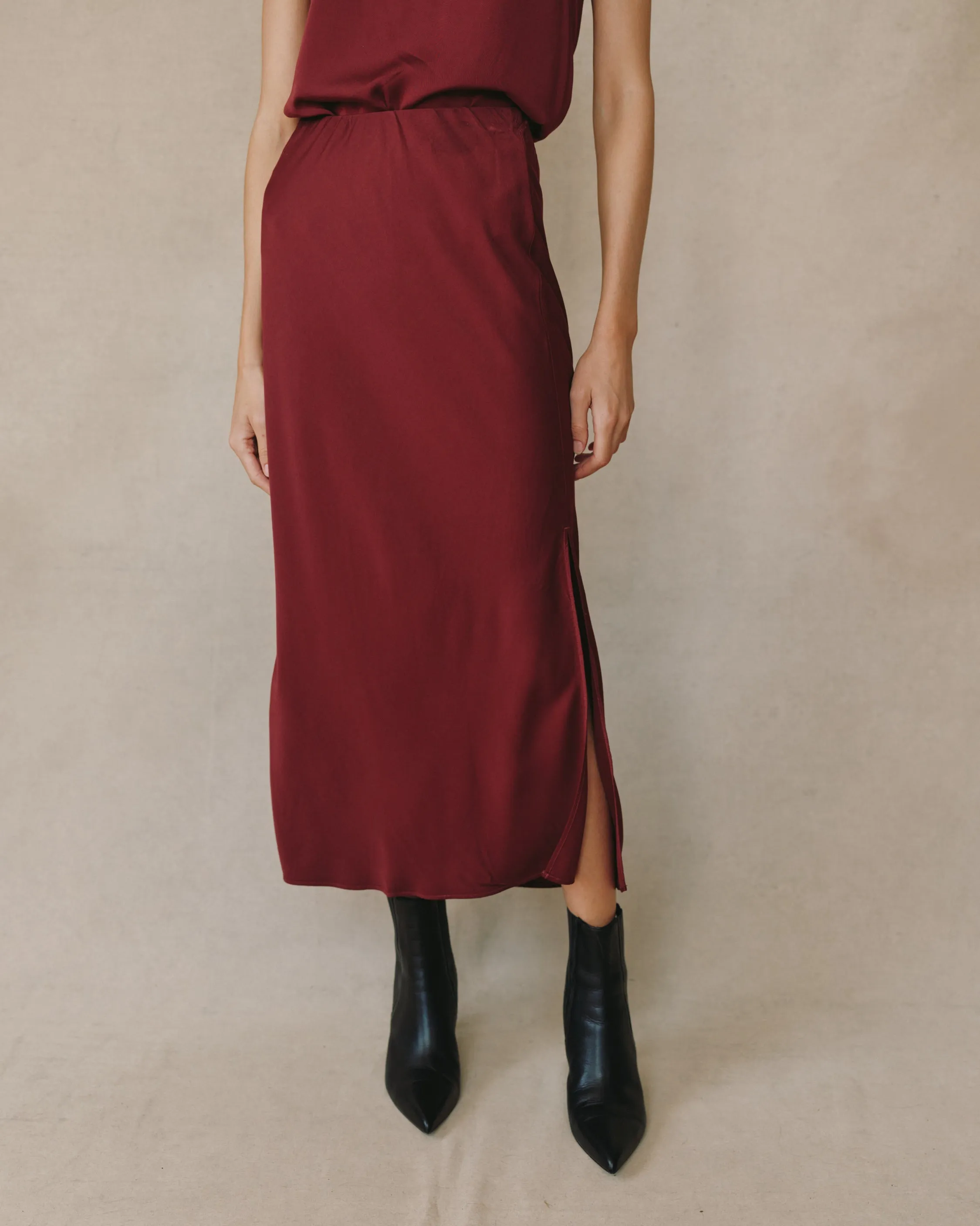 Satin Side Slit Bias Maxi Skirt - Deep Plum sold by Bella Dahl product image thumbnail 3