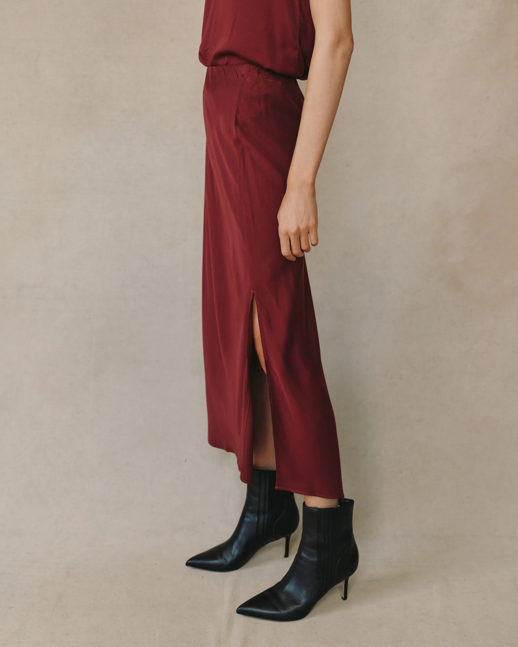 Satin Side Slit Bias Maxi Skirt - Deep Plum sold by Bella Dahl product image thumbnail 4