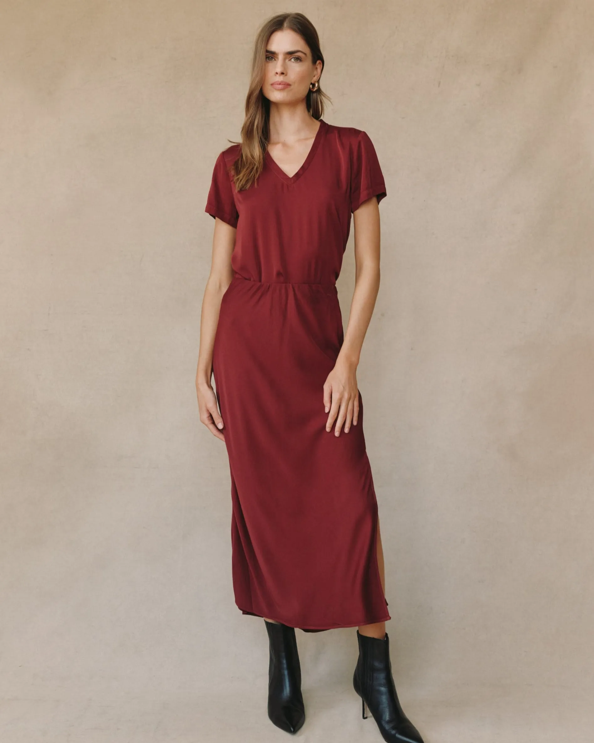 Satin Side Slit Bias Maxi Skirt - Deep Plum sold by Bella Dahl