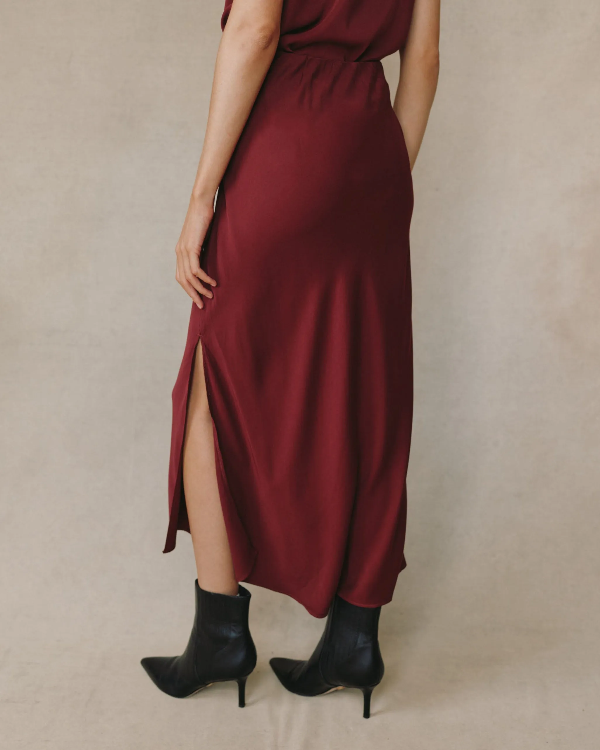 Satin Side Slit Bias Maxi Skirt - Deep Plum sold by Bella Dahl product image thumbnail 5