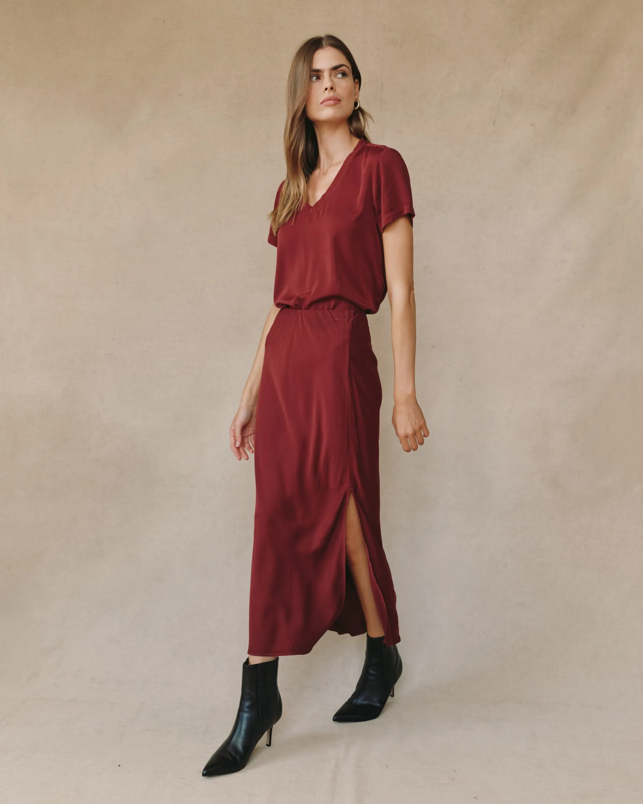 Satin Side Slit Bias Maxi Skirt - Deep Plum sold by Bella Dahl product image thumbnail 2