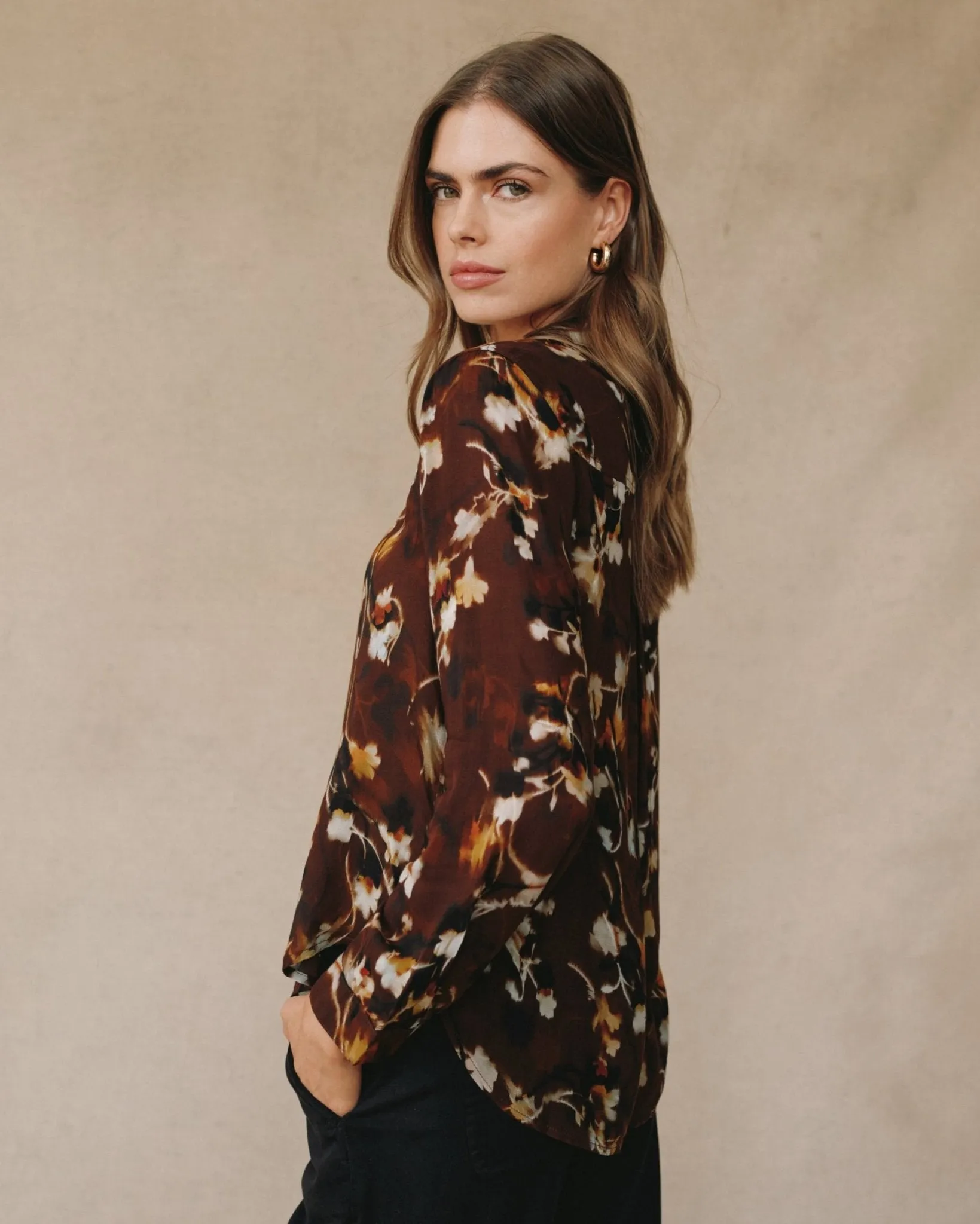 Button Down Shirt - Blurred Blooms Print sold by Bella Dahl product image thumbnail 2