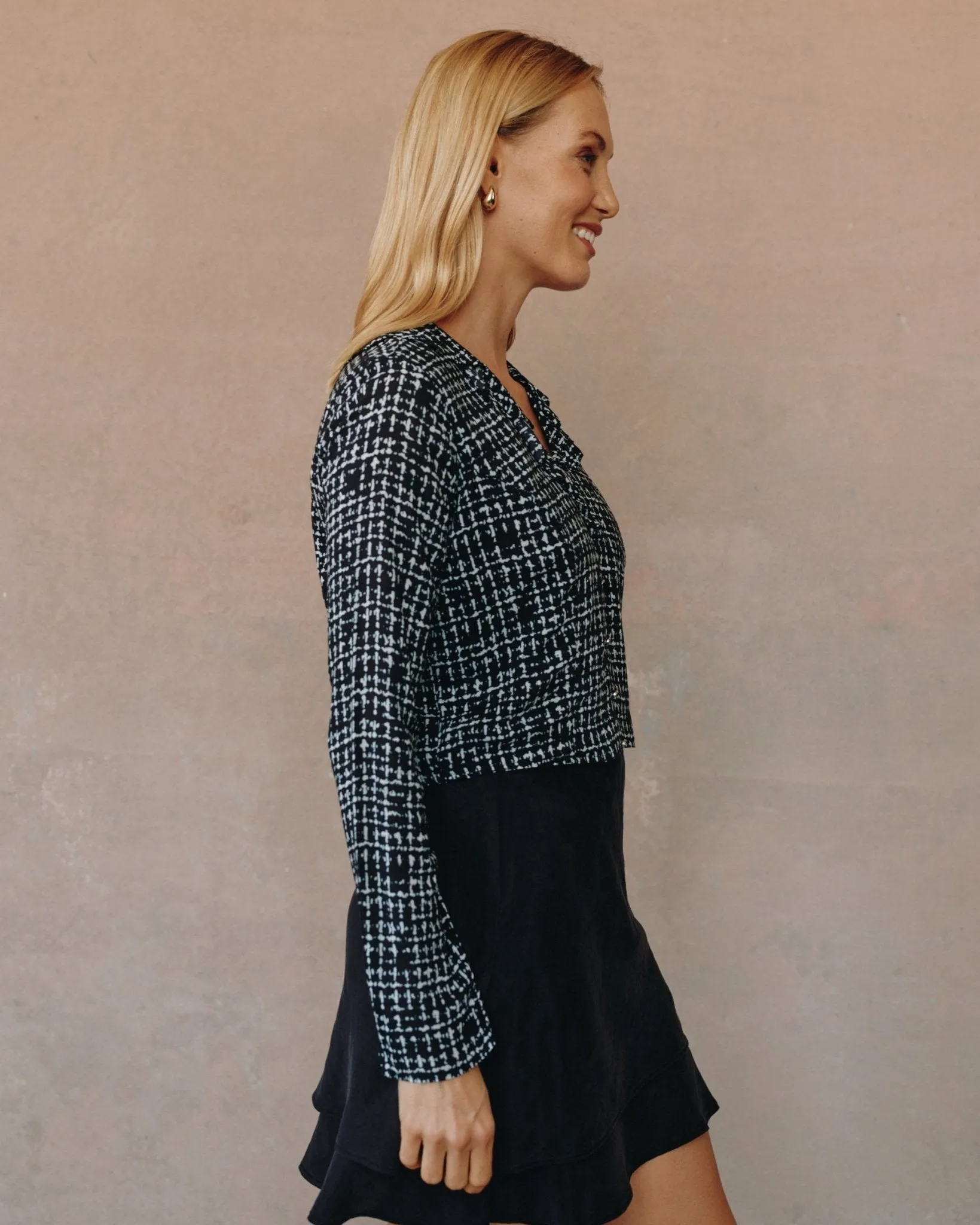 Long Sleeve Ruffle Top - Grid Print sold by Bella Dahl product image thumbnail 4