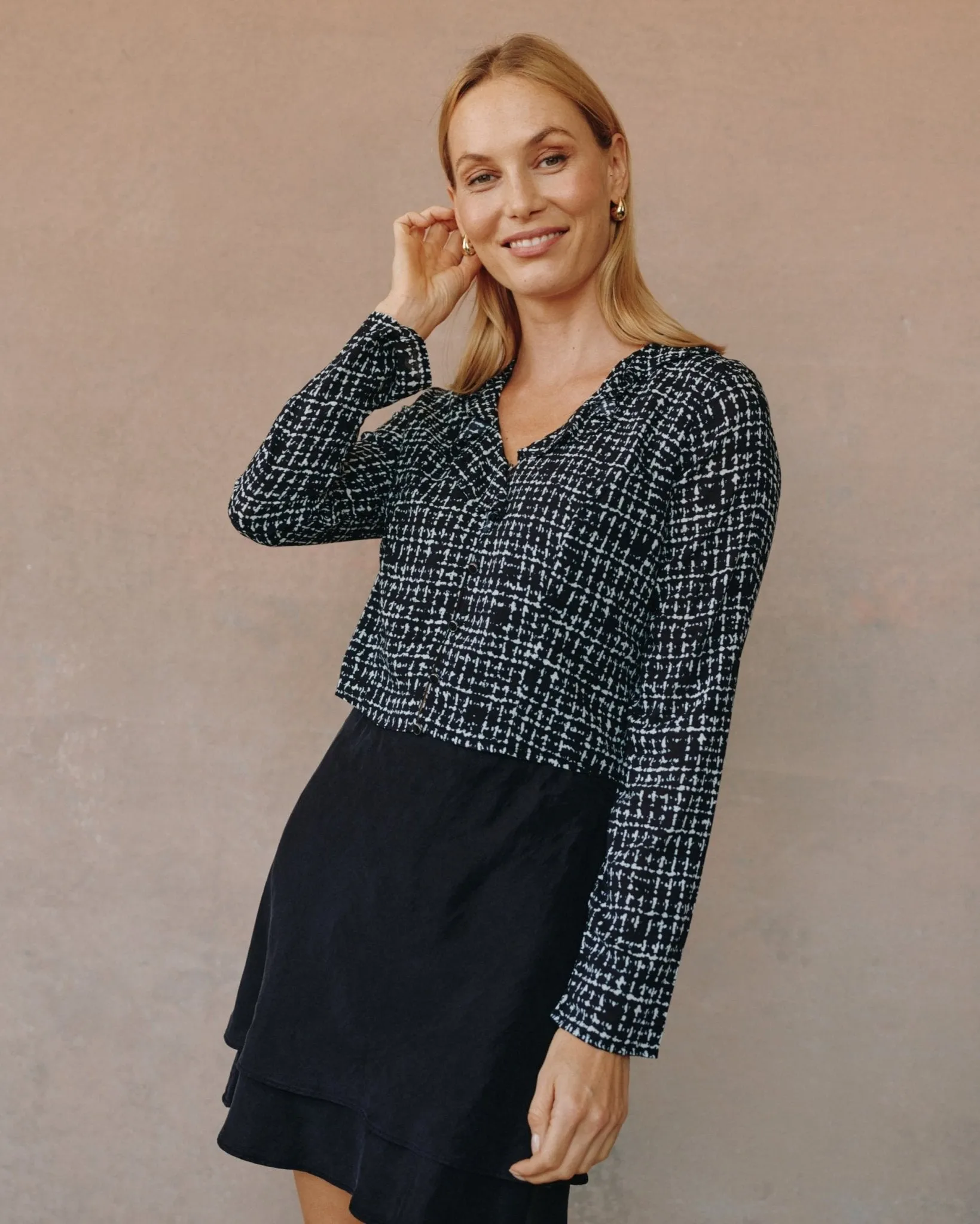 Long Sleeve Ruffle Top - Grid Print sold by Bella Dahl product image thumbnail 2