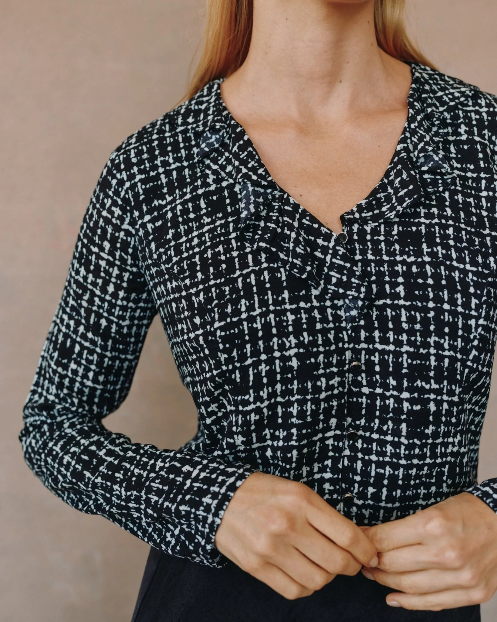 Long Sleeve Ruffle Top - Grid Print sold by Bella Dahl product image thumbnail 3