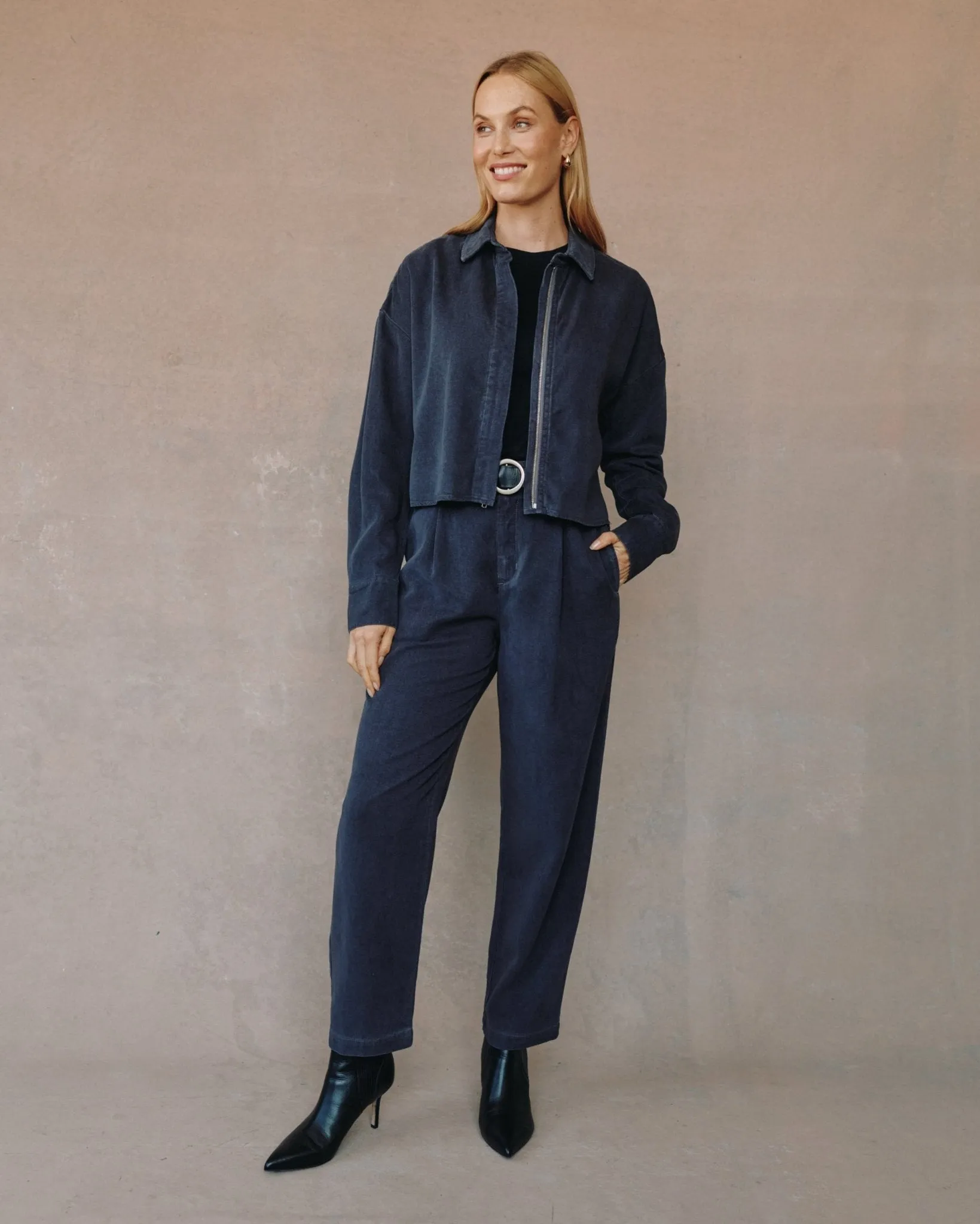 Oversized Cropped Shacket - Charcoal sold by Bella Dahl