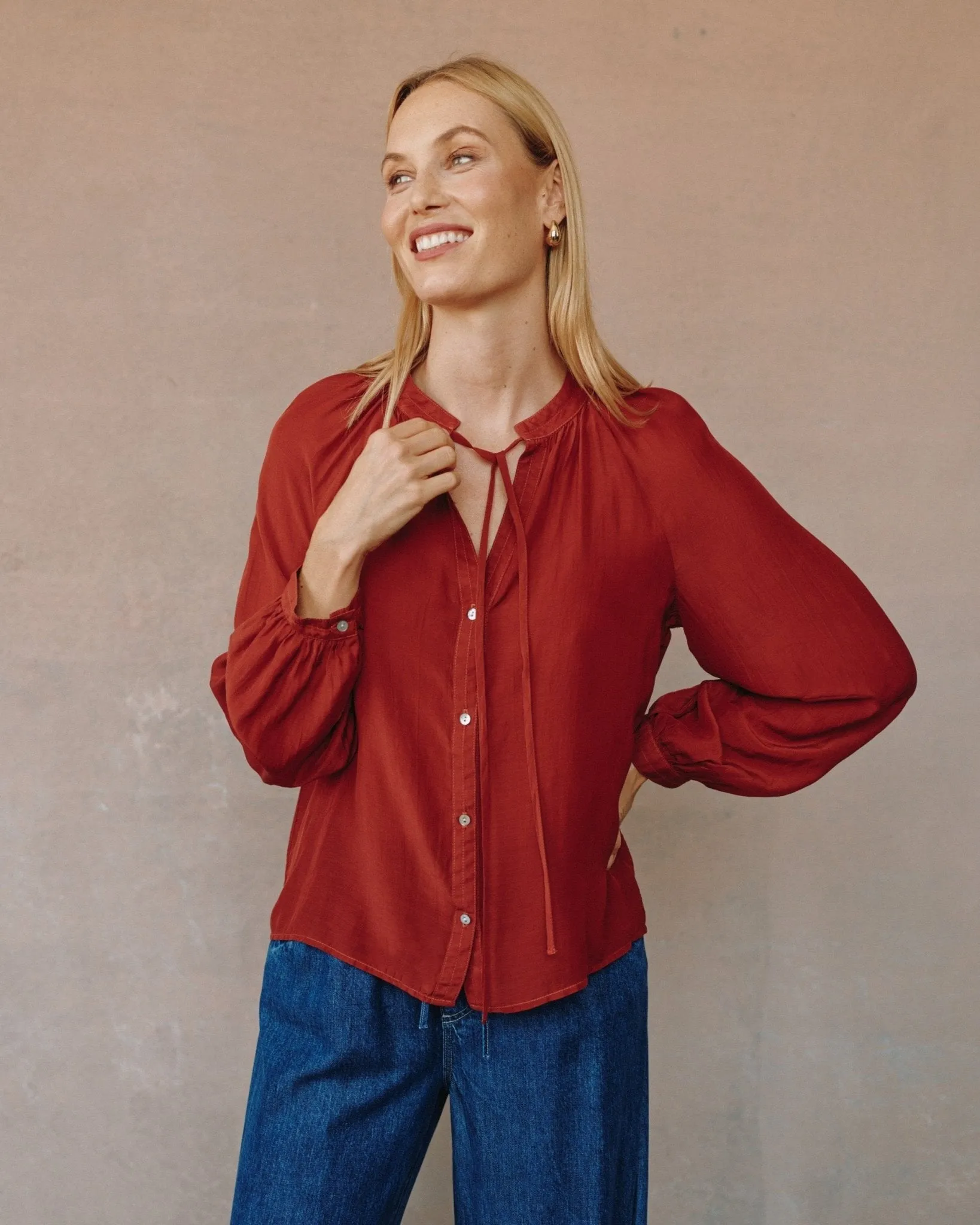 Full Sleeve Raglan Button Down - Warm Brandy sold by Bella Dahl product image thumbnail 2