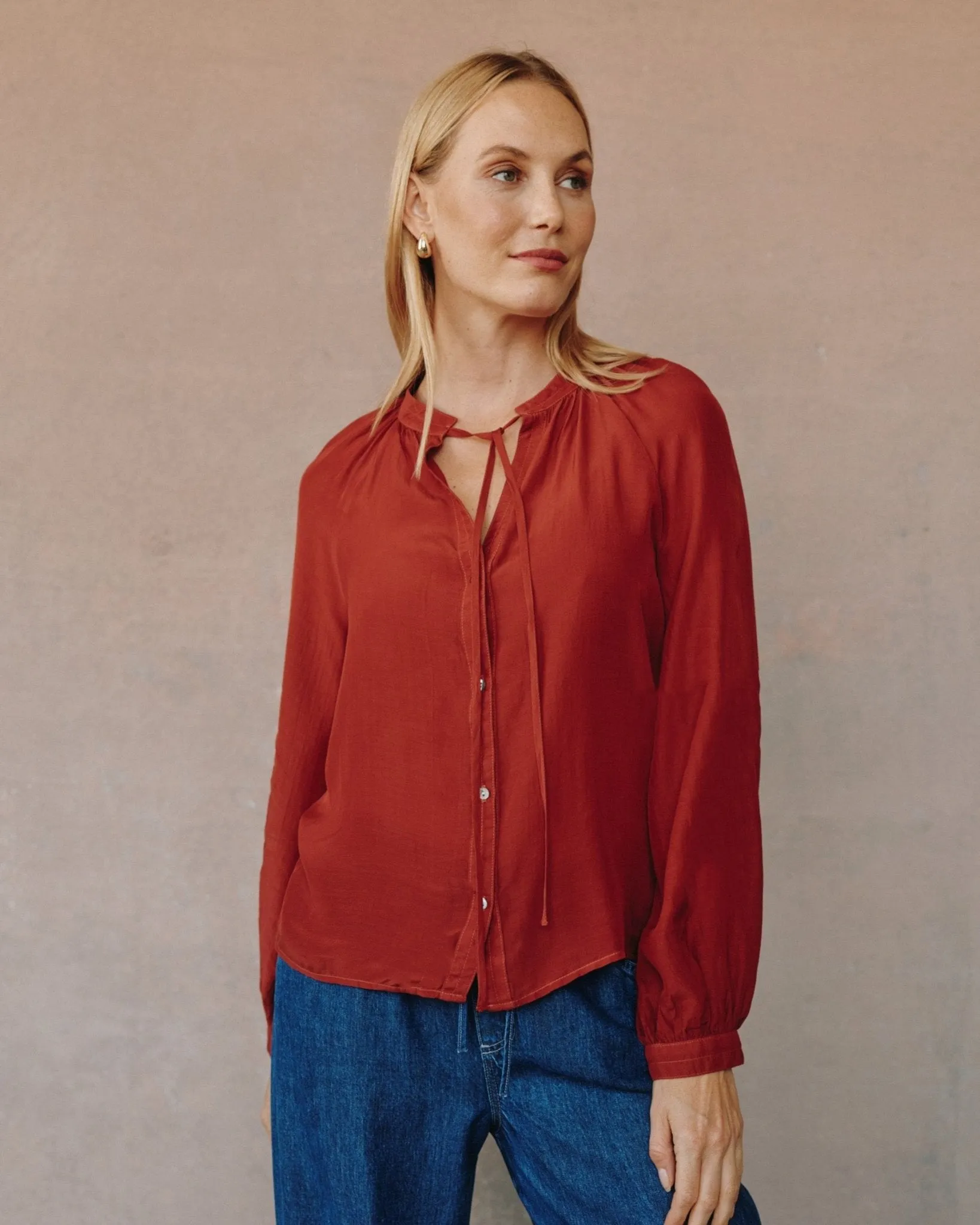 Full Sleeve Raglan Button Down - Warm Brandy sold by Bella Dahl