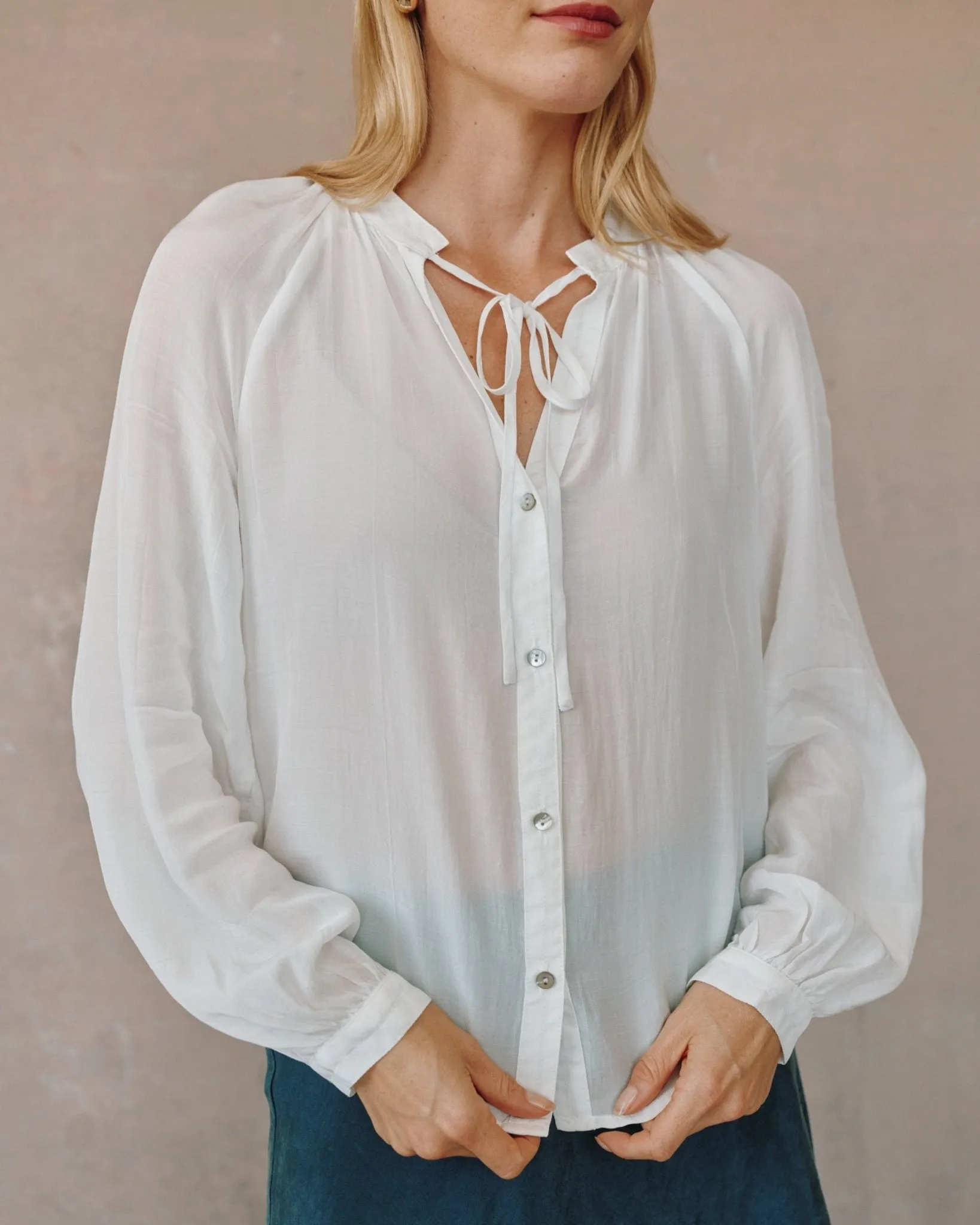 Full Sleeve Raglan Button Down - Sheer Ivory sold by Bella Dahl product image thumbnail 3