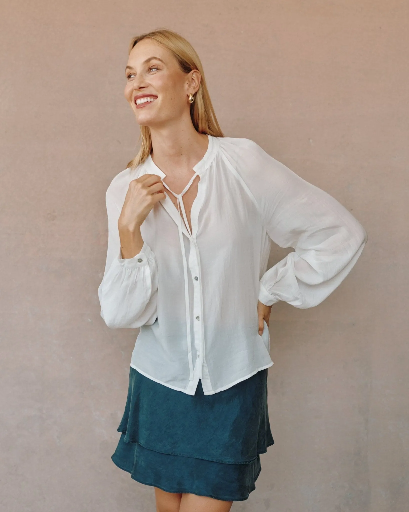 Full Sleeve Raglan Button Down - Sheer Ivory sold by Bella Dahl product image thumbnail 2