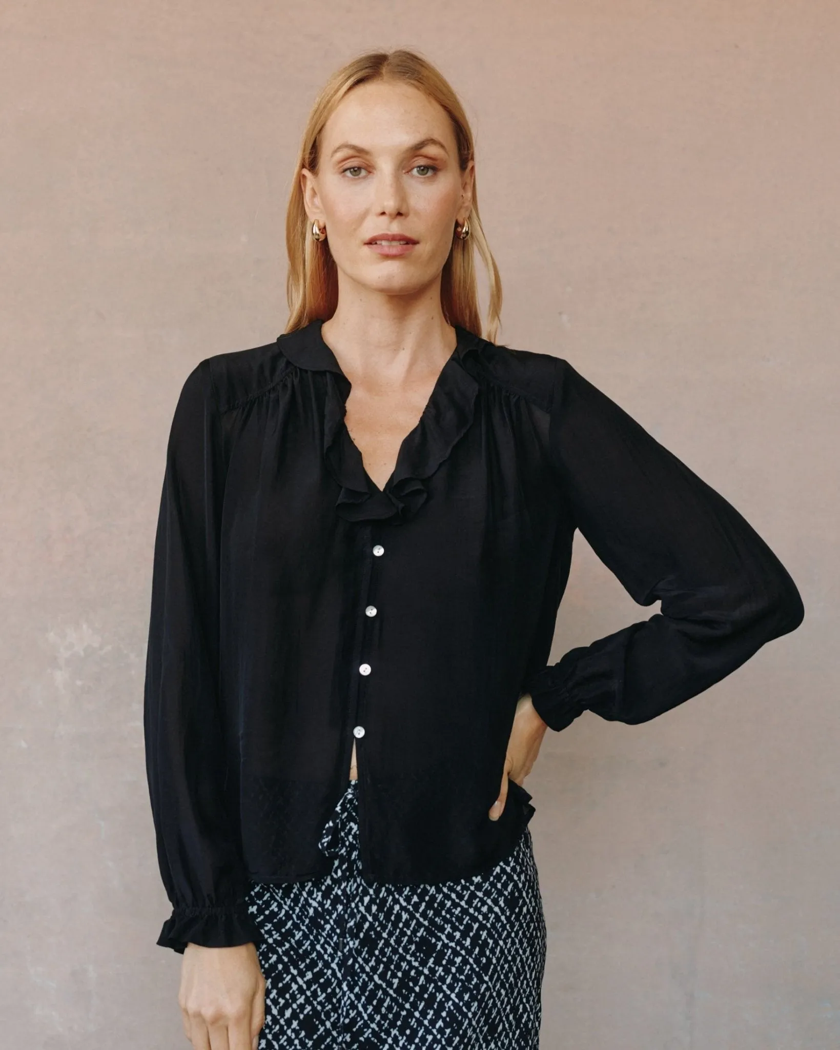 Raglan Ruffle Blouse - Black sold by Bella Dahl product image thumbnail 2
