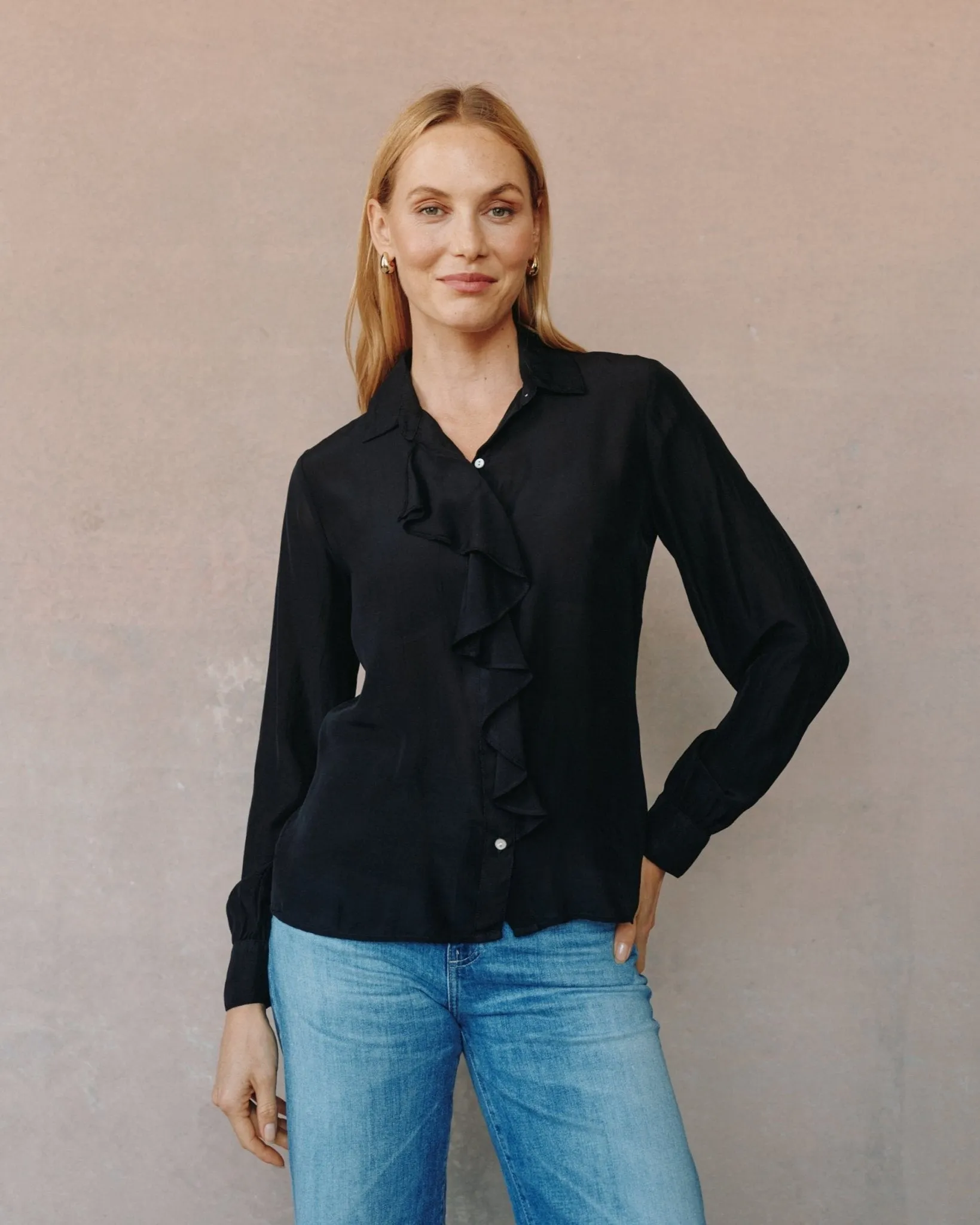 Ruffle Front Shirt - Black sold by Bella Dahl product image thumbnail 2