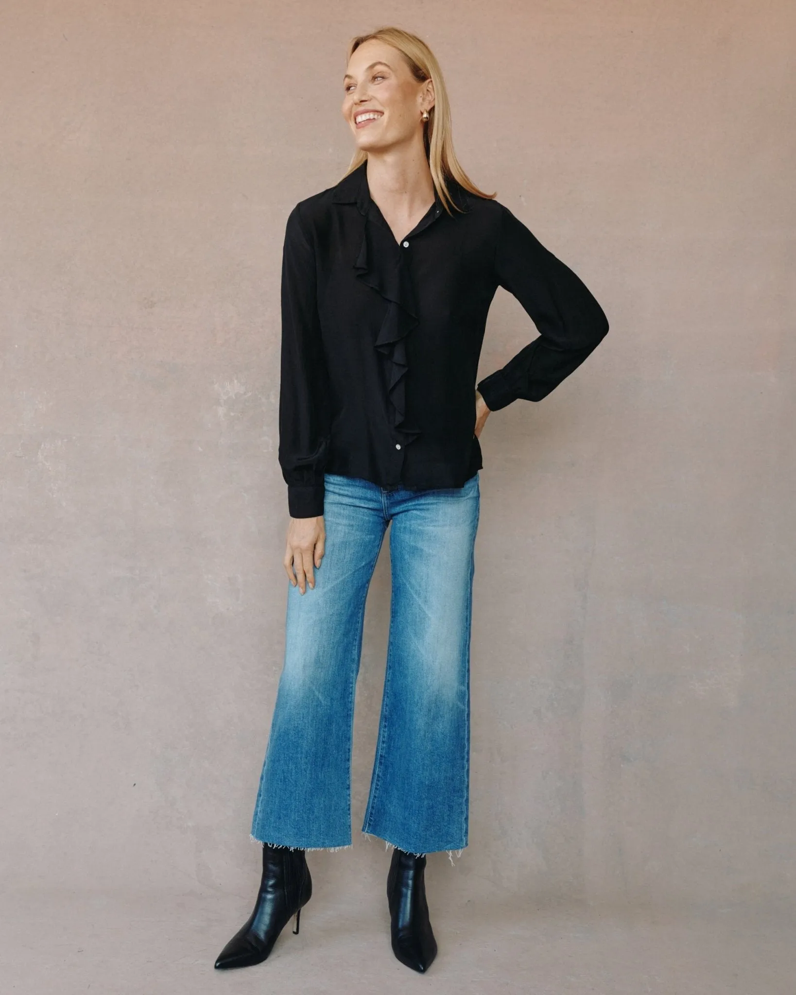 Ruffle Front Shirt - Black sold by Bella Dahl