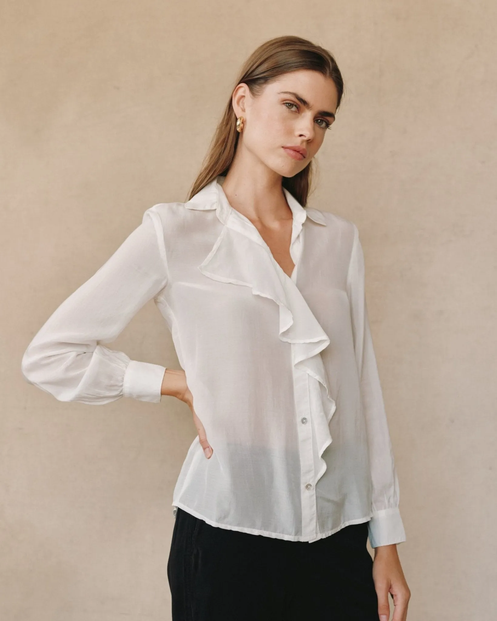 Ruffle Front Shirt - Sheer Ivory sold by Bella Dahl product image thumbnail 4