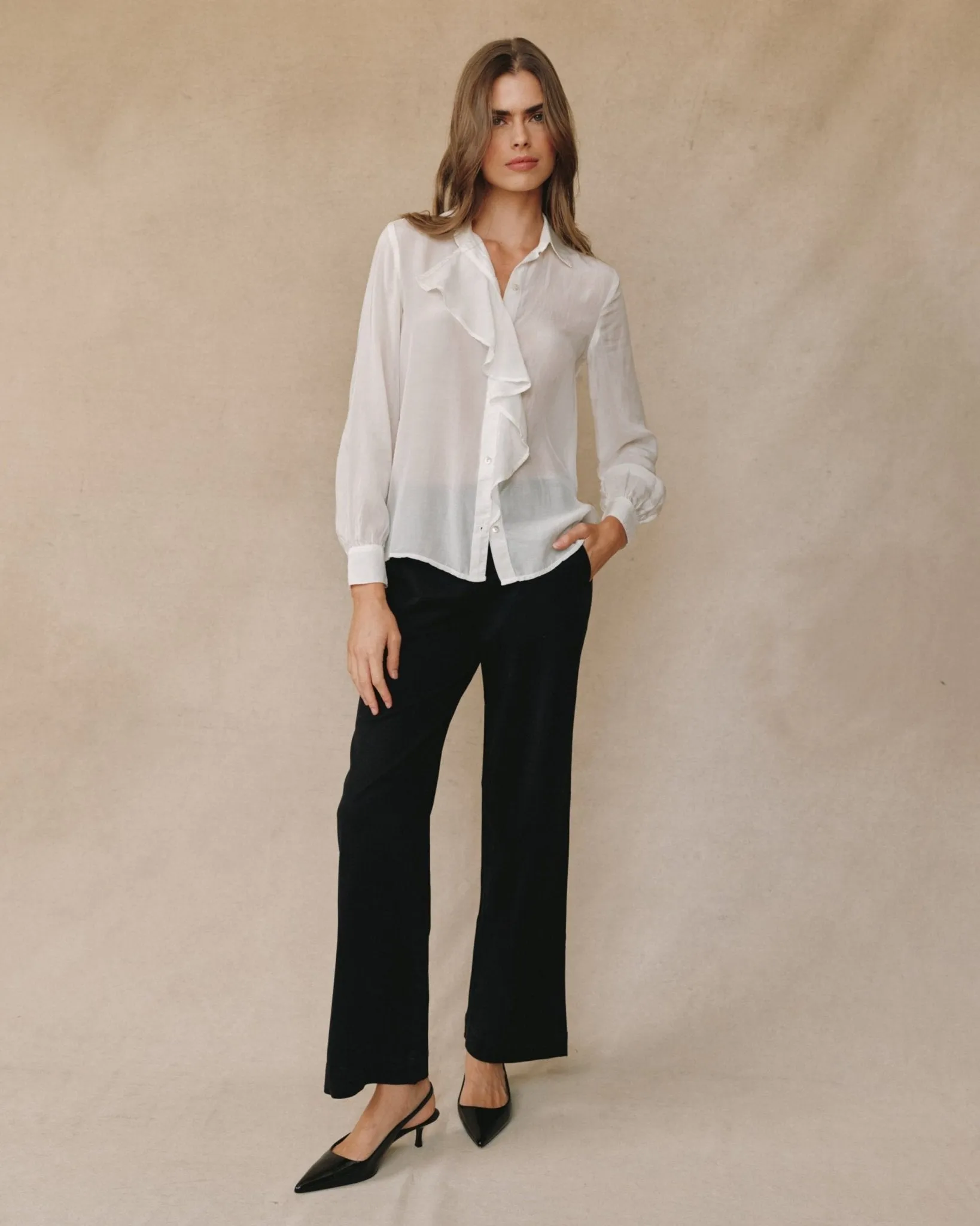 Ruffle Front Shirt - Sheer Ivory sold by Bella Dahl