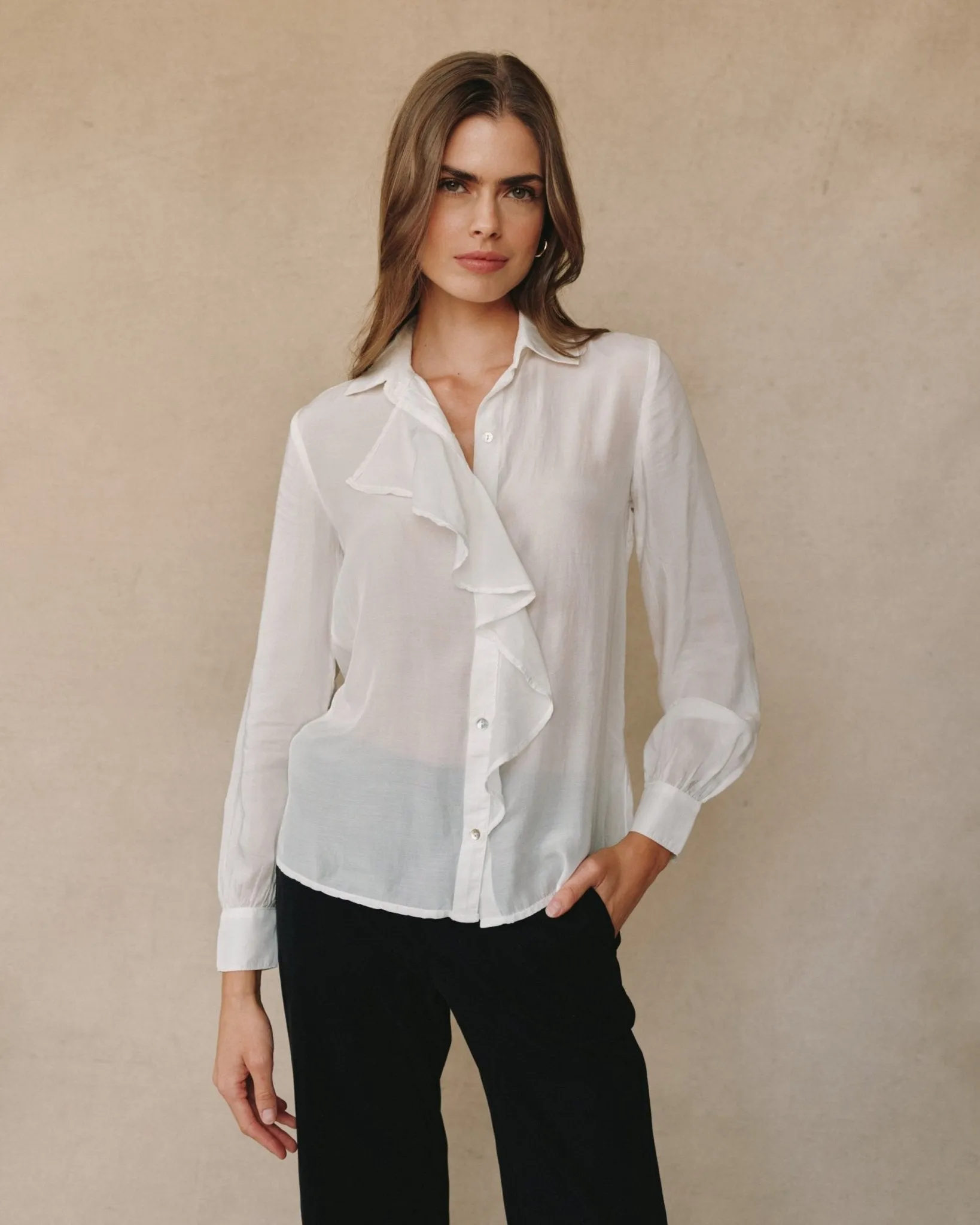 Ruffle Front Shirt - Sheer Ivory sold by Bella Dahl product image thumbnail 2