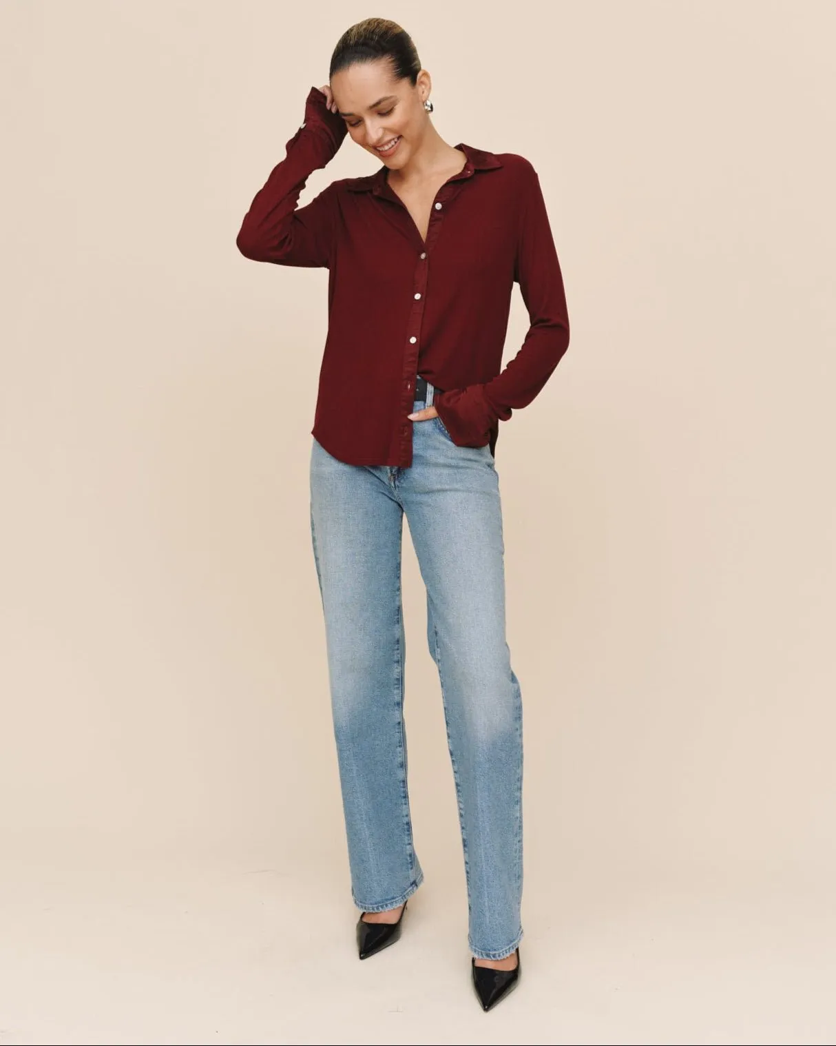 Mixed Button Down - Cabernet Red sold by Bella Dahl product image thumbnail 2