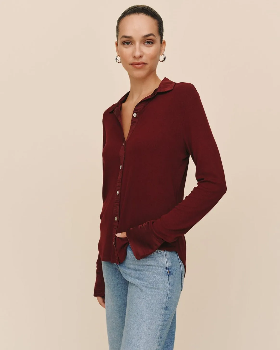 Mixed Button Down - Cabernet Red sold by Bella Dahl product image thumbnail 3