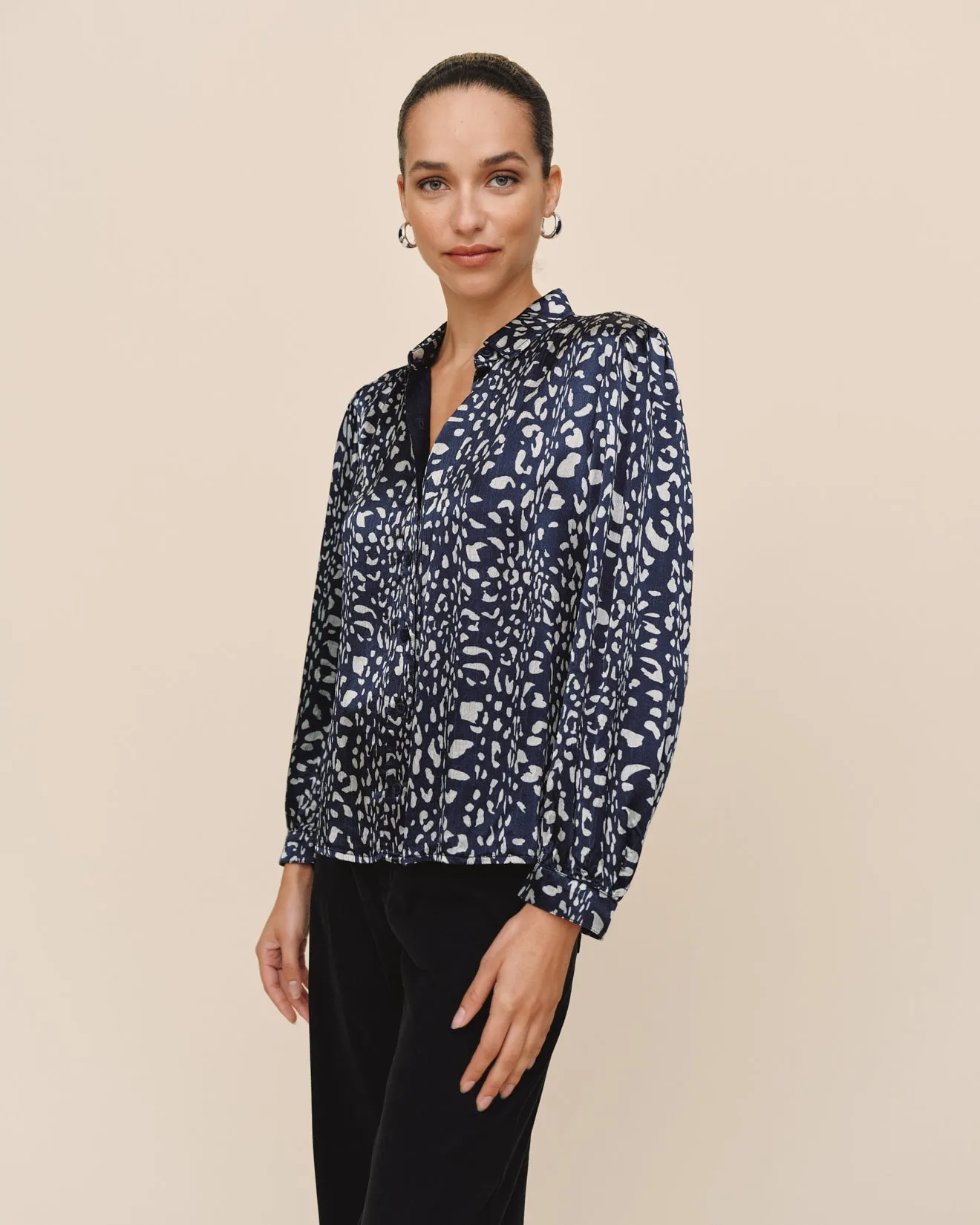 Shirred Shoulder Button Down - Arctic Animal Print sold by Bella Dahl product image thumbnail 3