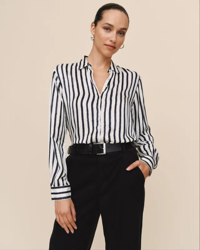 High Low Hem Shirt - Indigo Ink Stripe sold by Bella Dahl