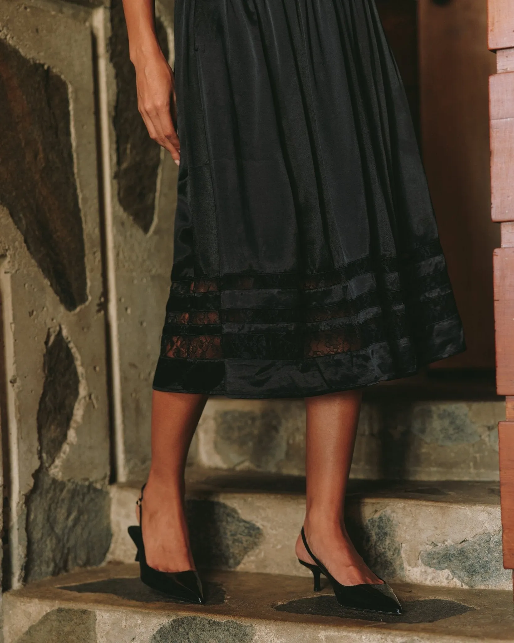 Lace Inset Midi Skirt - Black sold by Bella Dahl product image thumbnail 2