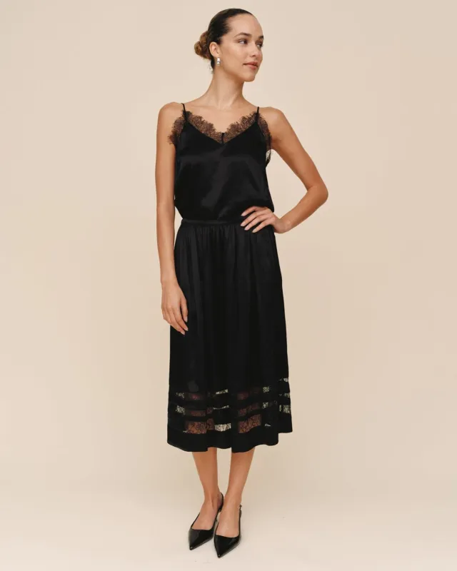 Lace Inset Midi Skirt - Black sold by Bella Dahl
