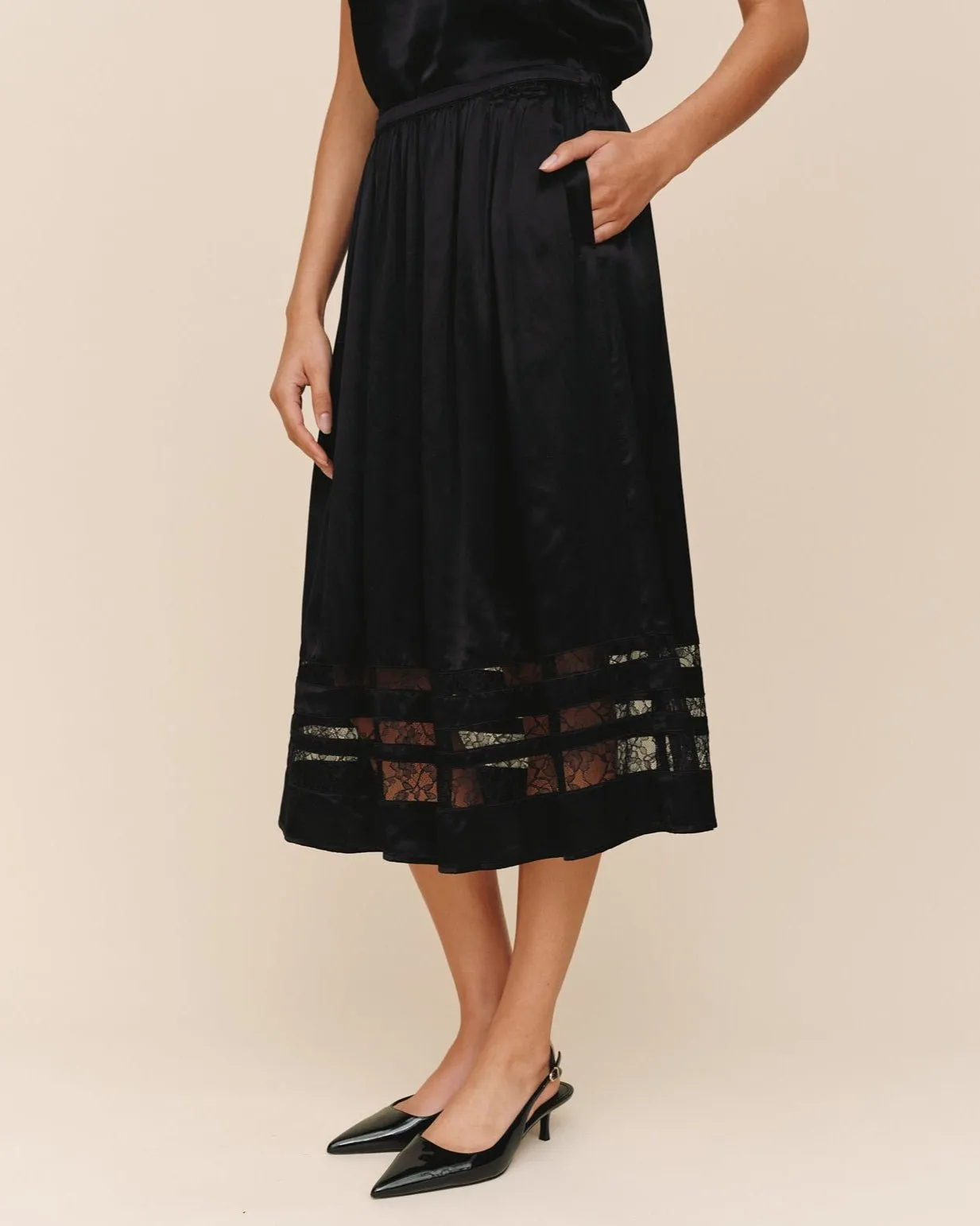 Lace Inset Midi Skirt - Black sold by Bella Dahl product image thumbnail 4