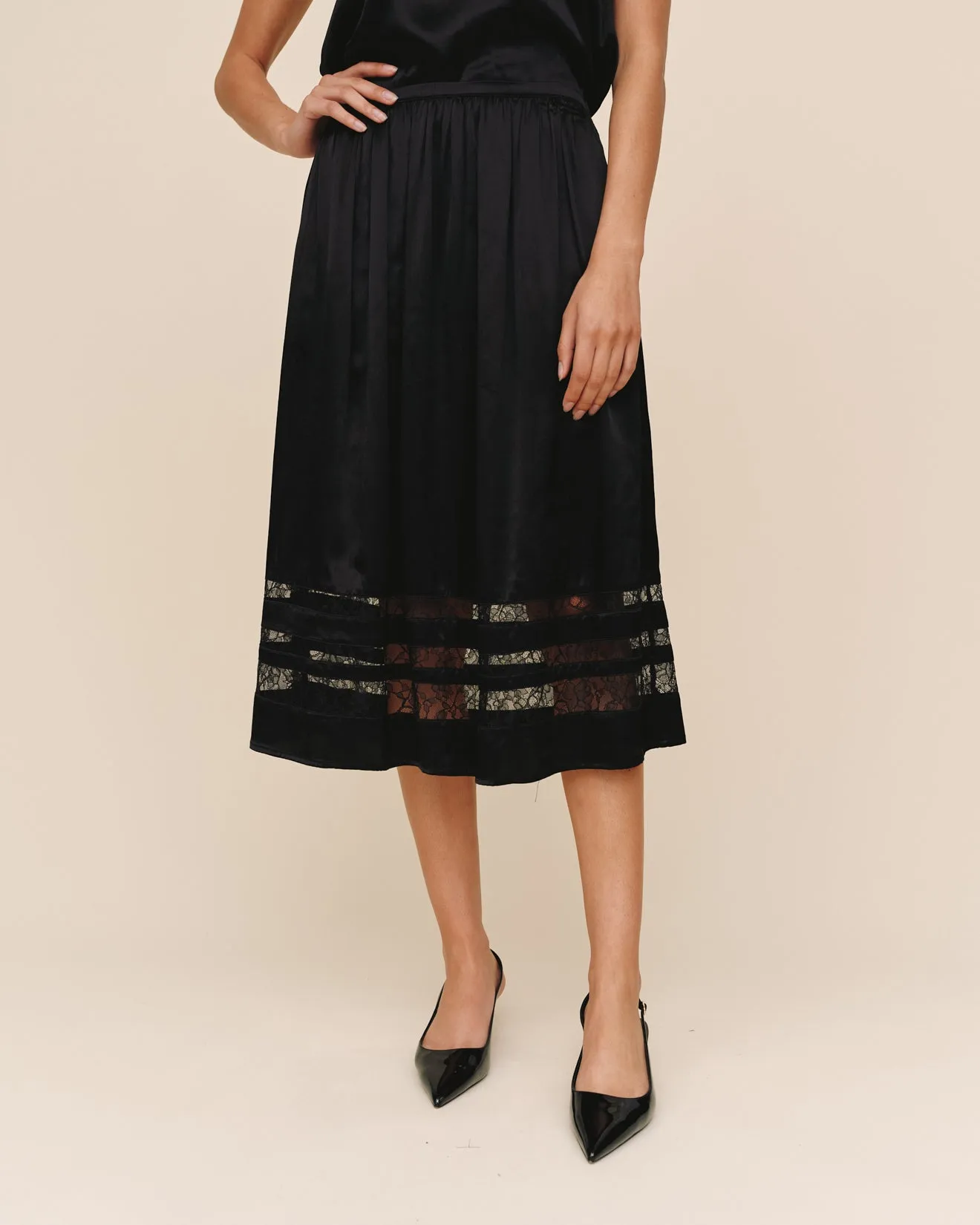 Lace Inset Midi Skirt - Black sold by Bella Dahl product image thumbnail 3