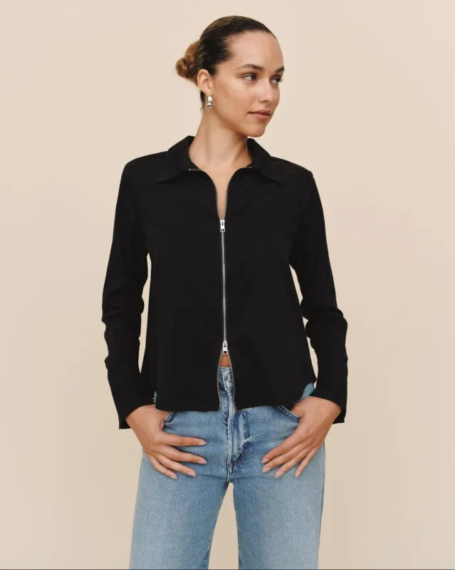 Long Sleeve Zip Front Shirt - Black sold by Bella Dahl