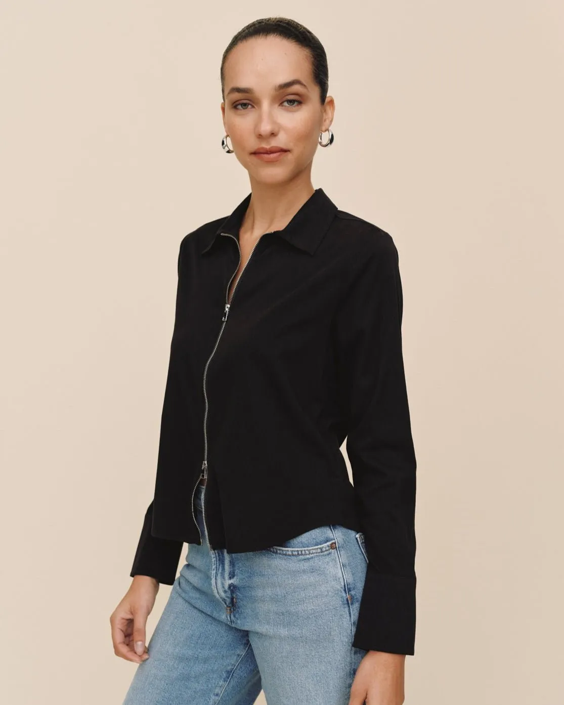 Long Sleeve Zip Front Shirt - Black sold by Bella Dahl product image thumbnail 3