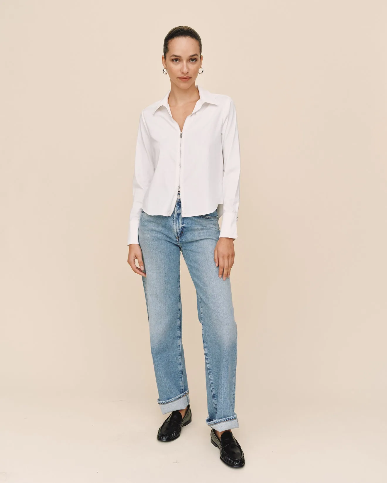 Long Sleeve Zip Front Shirt - White sold by Bella Dahl product image thumbnail 2