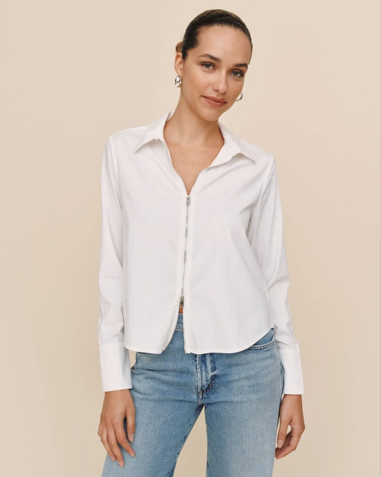 Long Sleeve Zip Front Shirt - White sold by Bella Dahl