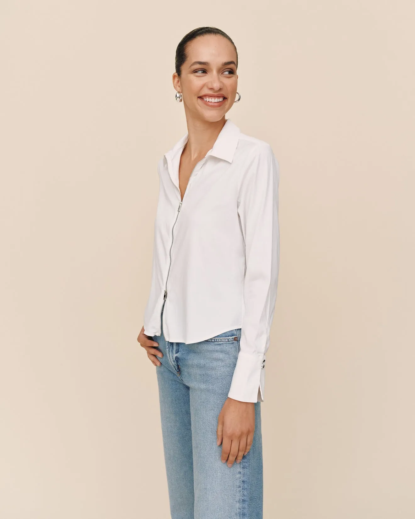 Long Sleeve Zip Front Shirt - White sold by Bella Dahl product image thumbnail 3