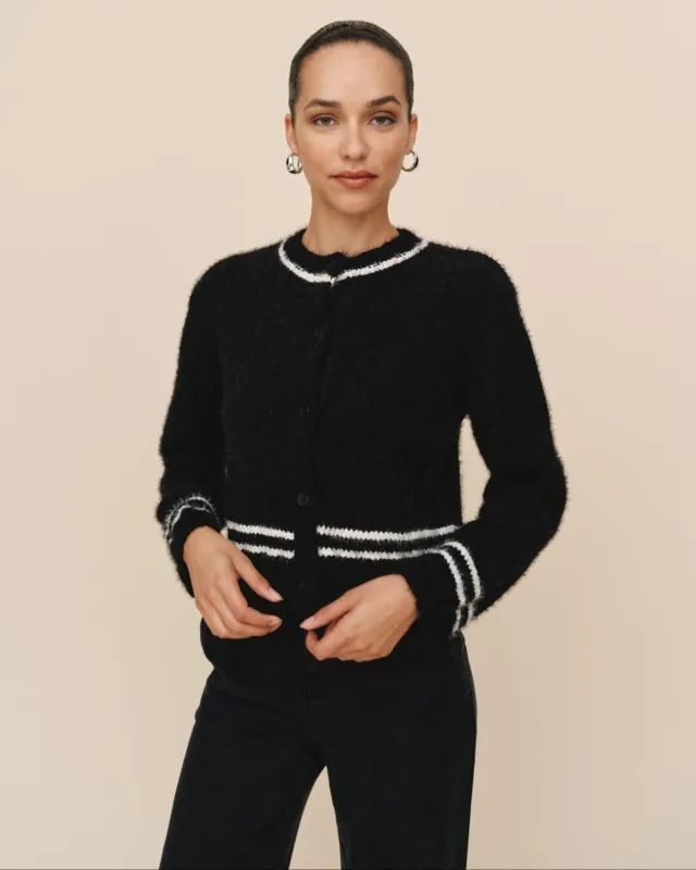 Contrast Stripe Cardigan - Black sold by Bella Dahl