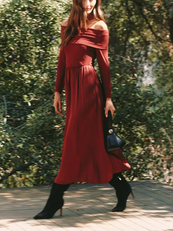 Off Shoulder Dress - Cabernet Red sold by Bella Dahl