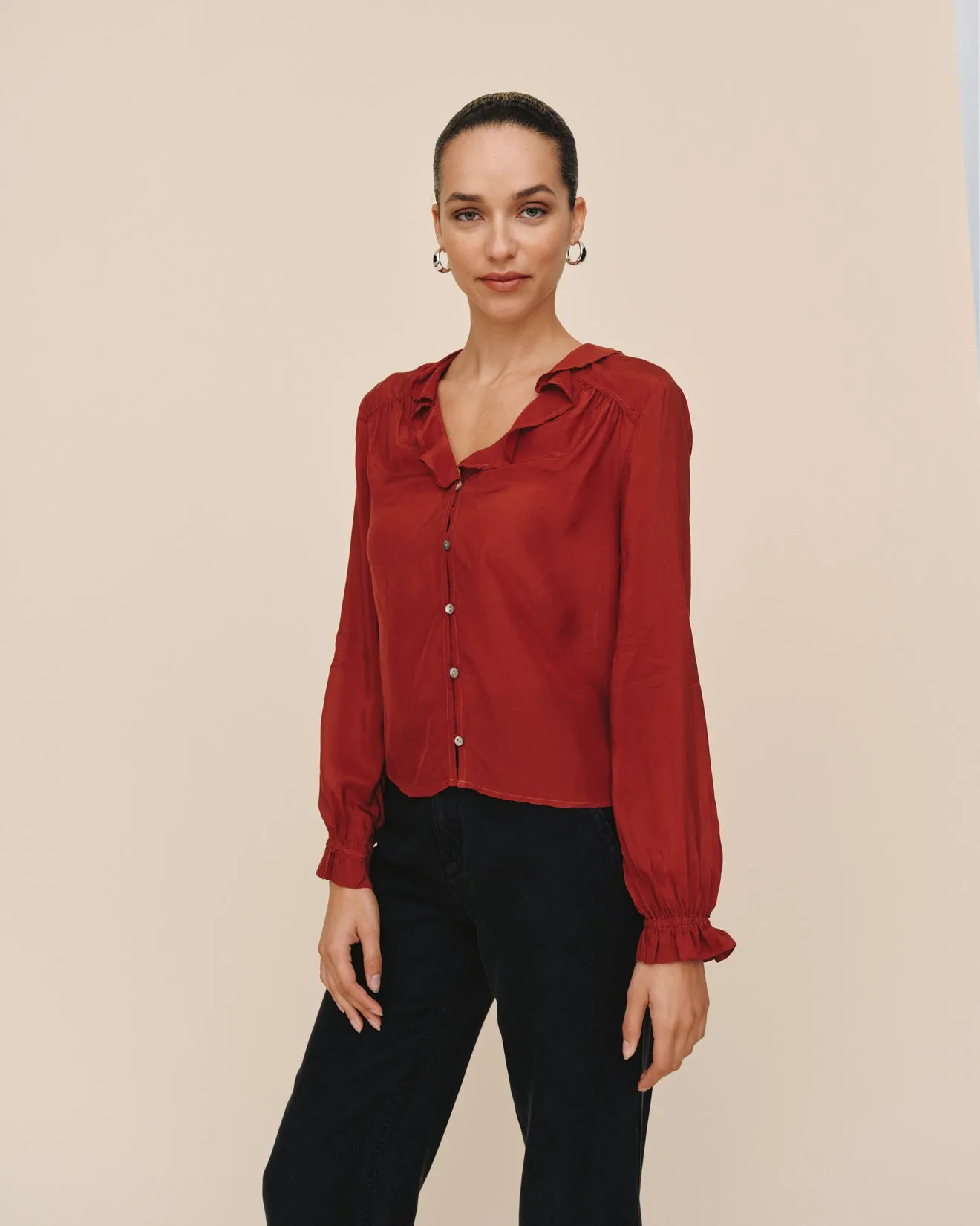 Raglan Ruffle Blouse - Warm Brandy sold by Bella Dahl product image thumbnail 3