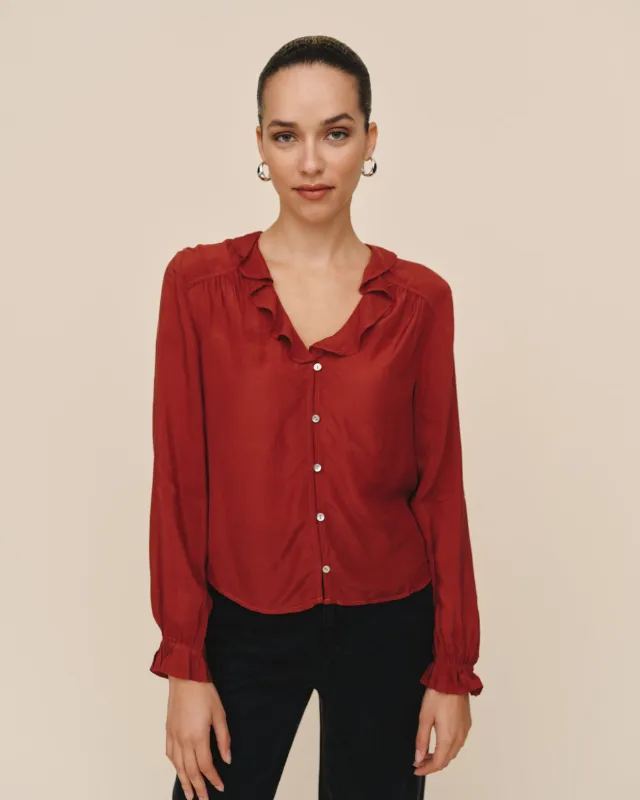 Raglan Ruffle Blouse - Warm Brandy sold by Bella Dahl