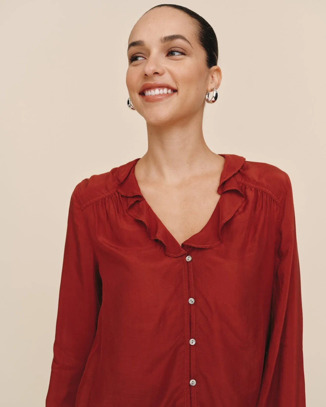 Raglan Ruffle Blouse - Warm Brandy sold by Bella Dahl product image thumbnail 2