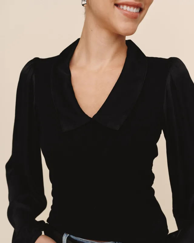 Collared V Neck Top - Black sold by Bella Dahl