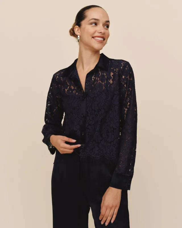 Lace Contrast Button Down - Midnight Sky sold by Bella Dahl