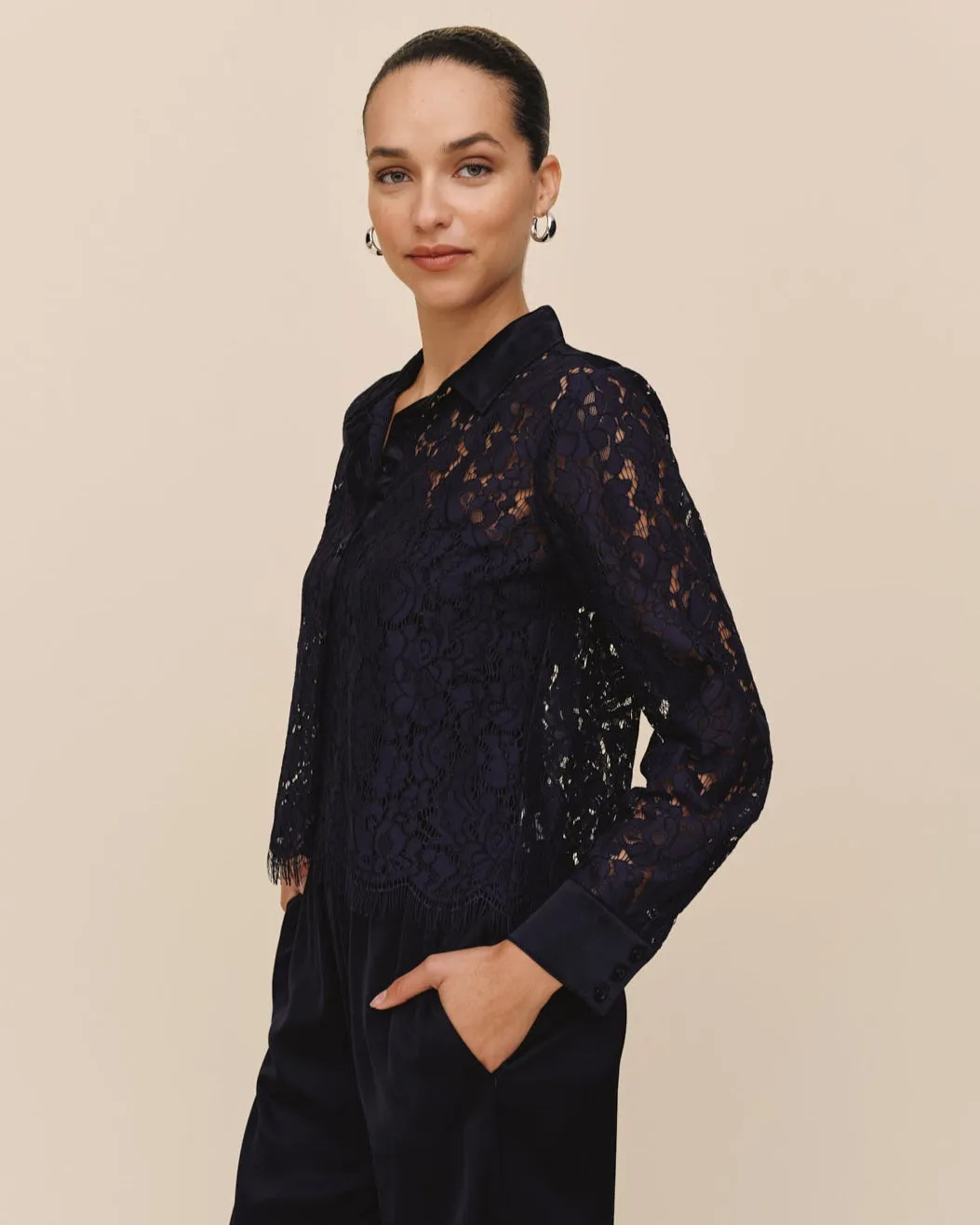 Lace Contrast Button Down - Midnight Sky sold by Bella Dahl product image thumbnail 3