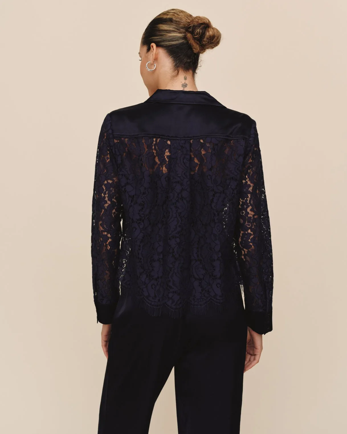 Lace Contrast Button Down - Midnight Sky sold by Bella Dahl product image thumbnail 4