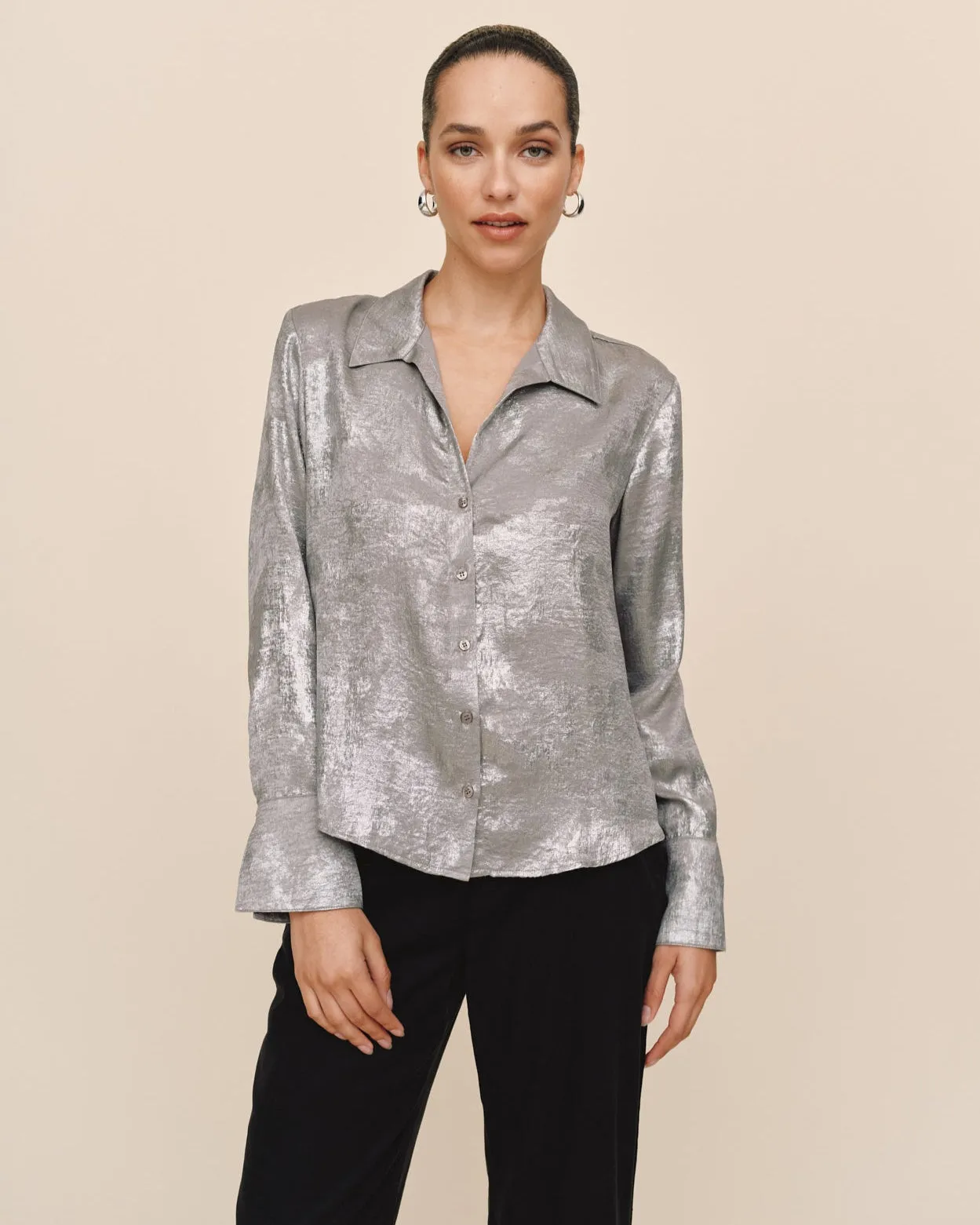 Flowy Wide Collar Button Down - Silver Distress Foil sold by Bella Dahl product image thumbnail 2