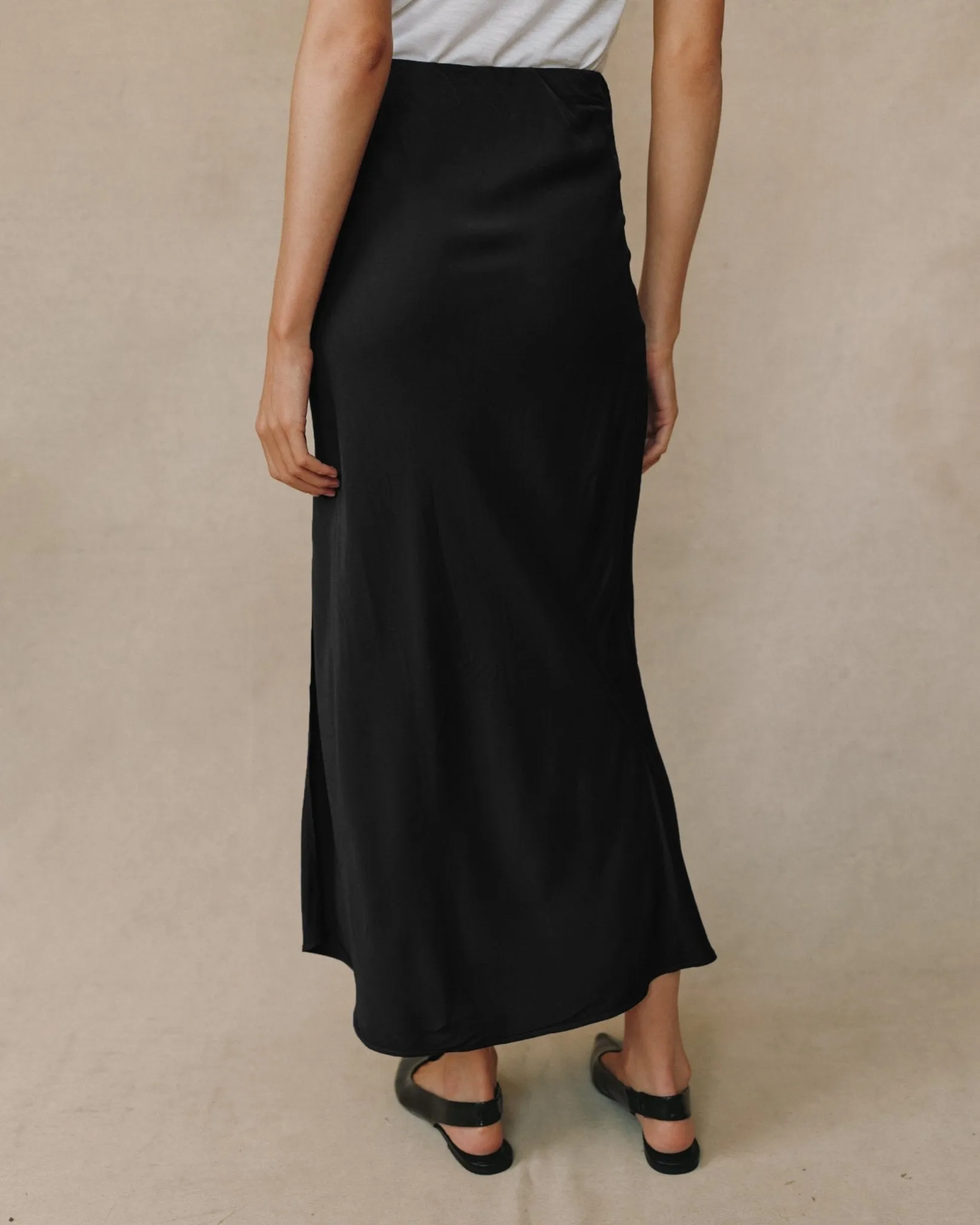 Satin Side Slit Bias Maxi Skirt - Black sold by Bella Dahl product image thumbnail 4