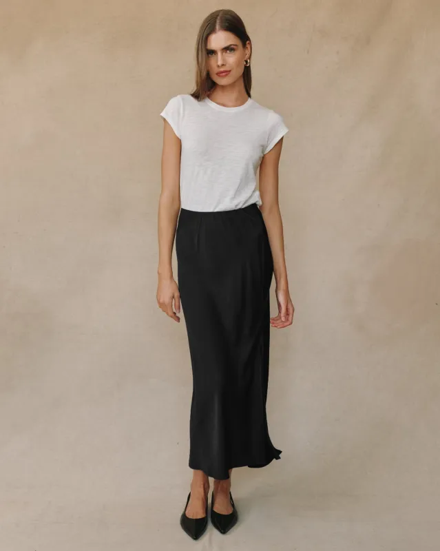 Satin Side Slit Bias Maxi Skirt - Black sold by Bella Dahl